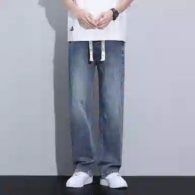 羽浅 耐磨耐脏松紧腰男宽松阔腿复古潮牌休闲工作直筒裤夏季牛仔裤 男女同款