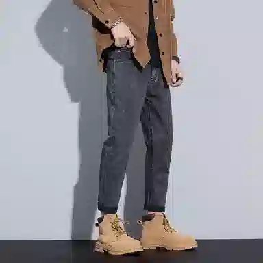 羽浅 秋冬季潮牌百搭弹力九分裤时尚后袋刺绣小标识耐磨休闲裤子潮流修身牛仔裤 男款