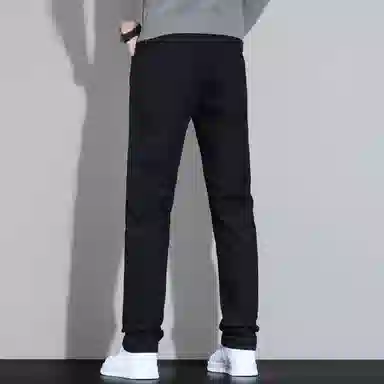 羽浅 秋冬季潮牌简约刺绣百搭棉弹舒适长裤时尚耐磨修身小直筒牛仔裤 男款