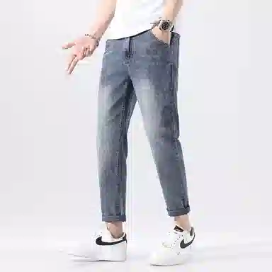 羽浅 夏季薄款潮牌百搭九分直筒牛仔裤 男款