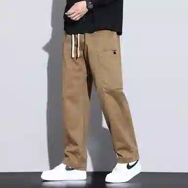 羽浅 纯棉休闲大口袋拼接简约纯色百搭透气美式宽松直筒痞帅工装裤 男款