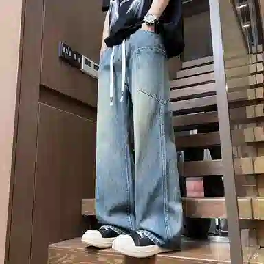 羽浅 宽松薄款美式复古水洗百搭时尚简约休闲牛仔裤 男款