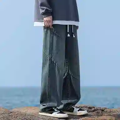 羽浅 美式直筒宽松柔软百搭抽绳牛仔裤 男女同款