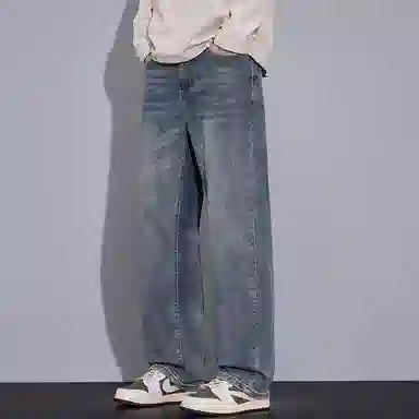 羽浅 秋冬季潮牌复古休闲宽松显瘦阔腿裤时尚潮流刺绣百搭怀旧耐磨直筒牛仔裤 男款