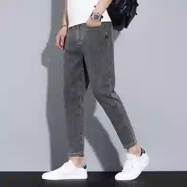 羽浅 秋冬季潮牌复古百搭小个子九分裤时尚后袋小皮标设计棉弹舒适耐磨裤子潮流修身小脚牛仔裤 男款