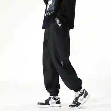 羽浅 美式工装弹力松紧腰拼接柔软舒适宽松简约束脚运动休闲裤 男款