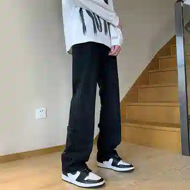 羽浅 背面设计感直筒美式高街痞帅宽松牛仔裤 男女同款