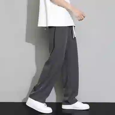 羽浅 纯色宽松高街直筒垂直拖地抽绳松紧腰阔腿休闲裤 男女同款