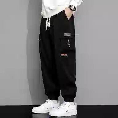羽浅 港风机能风工装多口袋宽松舒适透气个性百搭帅气弹力束脚九分休闲裤 男款