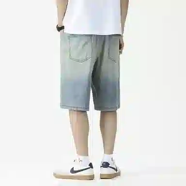 羽浅 时尚轻薄舒适渐变百搭五分裤潮流莱赛尔天丝中裤潮牌松紧腰系带宽松直筒牛仔短裤 男款