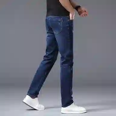 羽浅 时尚刺绣百搭弹力长裤潮流后代小标识修身直筒牛仔裤 男款