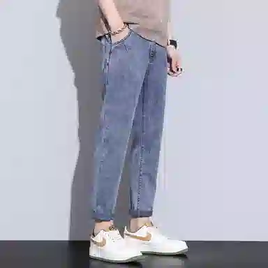 羽浅 时尚复古时尚个性舒适直筒九分牛仔裤 男款