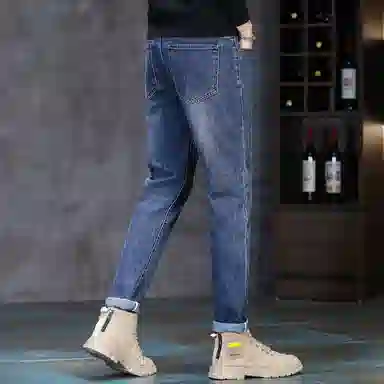 羽浅 高端潮牌棉弹舒适长裤时尚水洗简约百搭弹力潮流修身小直筒牛仔裤 男款