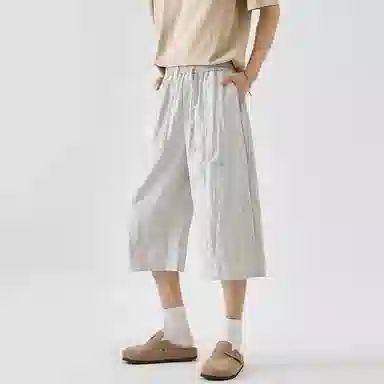 羽浅 薄款个性拼接宽松七分休闲短裤 男款