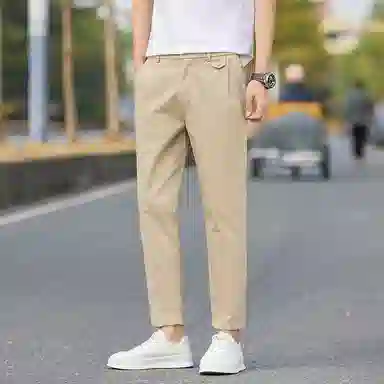 羽浅 日系简约风九分修身直筒百搭弹力透气休闲裤 男款