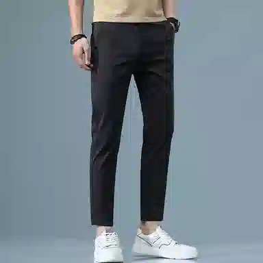 羽浅 夏季薄款时尚冰丝条纹九分裤潮流轻商务小西裤弹力百搭休闲裤 男款