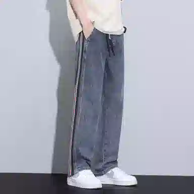 羽浅 美式男夏季薄款高街阔腿裤子潮牌宽松直筒夏天休闲长裤牛仔裤 男女同款