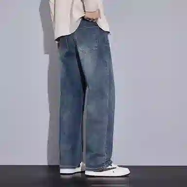 羽浅 秋冬季潮牌复古休闲宽松显瘦阔腿长裤潮流怀旧时尚耐磨百搭直筒牛仔裤 男款