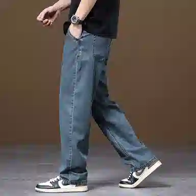 羽浅 潮牌莱赛尔天丝凉感舒适长裤夏季轻薄透气弹力休闲裤子潮流百搭宽松阔腿牛仔裤 男款