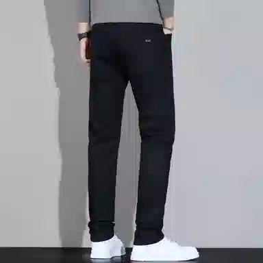 羽浅 秋冬季潮牌百搭棉弹舒适长裤时尚简约刺绣潮流耐磨修身小直筒牛仔裤 男款