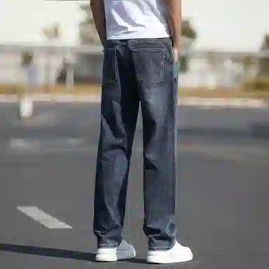 羽浅 夏季松紧腰头男薄款抽绳拉链休闲百搭弹力合体直筒商务牛仔裤 男女同款