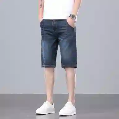 羽浅 弹力休闲薄款中裤宽松直筒潮牌夏季牛仔短裤 男款