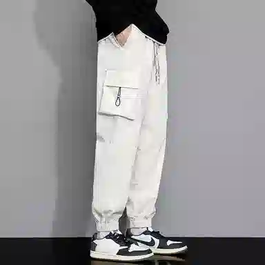 羽浅 港风机能风工装多口袋宽松舒适透气个性百搭帅气弹力束脚九分休闲裤 男款