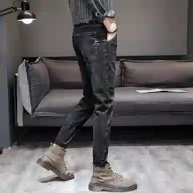 羽浅 黑色潮牌简约舒适耐穿耐磨弹力休闲牛仔裤 男款