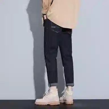 羽浅 秋冬款潮牌百搭弹力九分裤时尚后袋刺绣小标识棉弹耐磨裤子潮流修身牛仔裤 男款