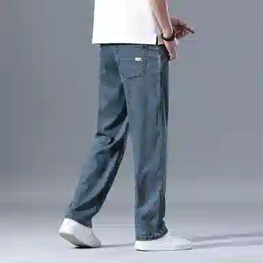 羽浅 夏季轻薄透气莱赛尔天丝弹力舒适长裤时尚水洗做旧休闲裤子潮流百搭宽松阔腿牛仔裤 男款