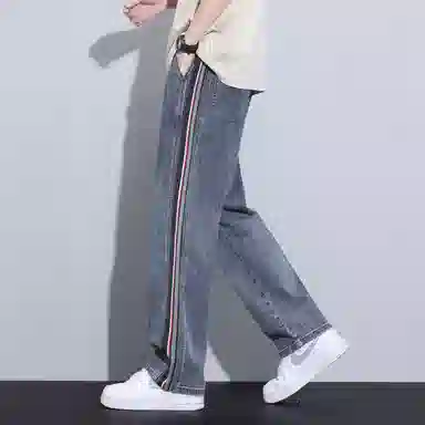 羽浅 美式男夏季薄款高街阔腿裤子潮牌宽松直筒夏天休闲长裤牛仔裤 男女同款