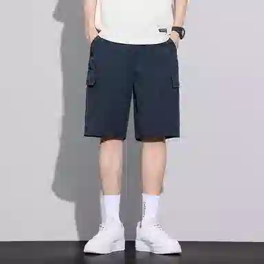 羽浅 夏季薄款宽松百搭五分裤多口袋工装拼接款中裤舒适透气休闲短裤 男款