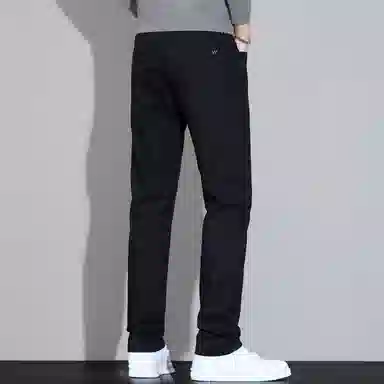 羽浅 秋冬季潮牌简约刺绣百搭棉弹舒适长裤时尚耐磨修身小直筒牛仔裤 男款