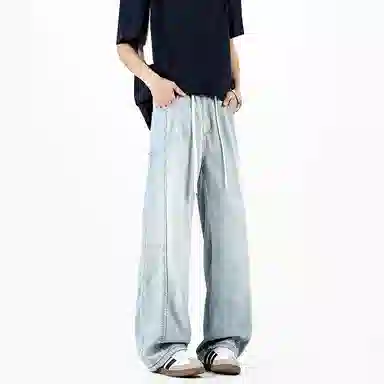 羽浅 美式复古水洗高街牛仔裤 男女同款