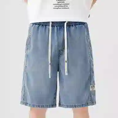 羽浅 薄款潮牌水洗宽松休闲设计感复古五分裤牛仔短裤 男女同款