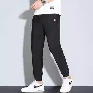 羽浅 夏季薄款冰丝束脚裤时尚拉链口袋运动速干长裤潮牌百搭大码休闲裤 男款