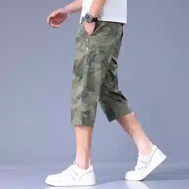 羽浅 夏季薄款冰丝迷彩中裤潮牌宽松百搭休闲短裤 男款