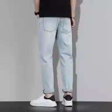 羽浅 潮牌复古棉弹舒适百搭小个子九分裤秋冬季时尚小标识弹力耐磨裤子潮流修身小脚牛仔裤 男款