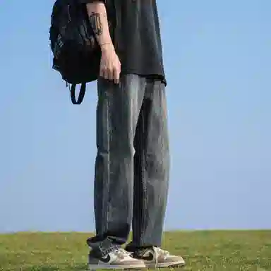 羽浅 宽松直筒裤学生阔腿长裤牛仔裤 男女同款