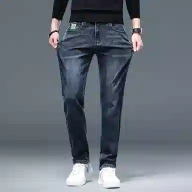 羽浅 秋冬季潮牌刺绣百搭轻奢休闲长裤潮流时尚弹力合体修身直筒牛仔裤 男款