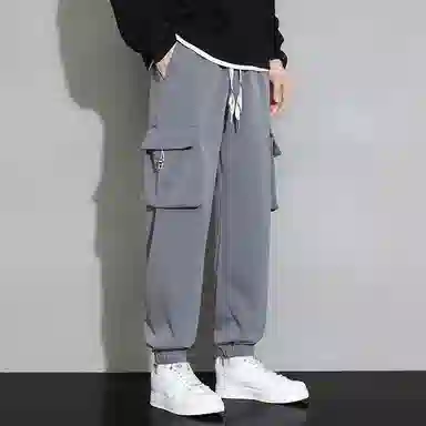 羽浅 港风机能风工装多口袋宽松舒适透气个性百搭帅气弹力束脚九分休闲裤 男款