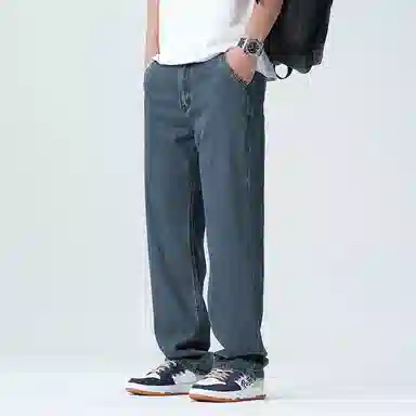 羽浅 高档莱赛尔天丝凉感舒适百搭长裤时尚休闲怀旧弹力裤子潮流宽松阔腿牛仔裤 男款