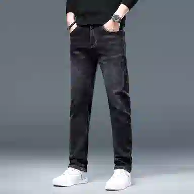 羽浅 秋冬季潮牌刺绣百搭轻奢休闲长裤潮流时尚弹力合体修身直筒牛仔裤 男款