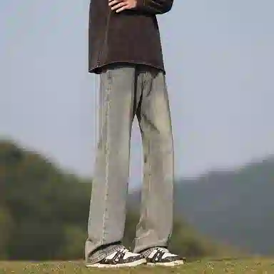 羽浅 港风运动宽松时尚简约直筒裤休闲长裤牛仔裤 男女同款