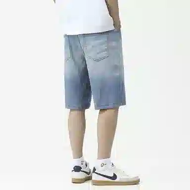 羽浅 时尚轻薄舒适渐变百搭五分裤潮流莱赛尔天丝中裤潮牌松紧腰系带宽松直筒牛仔短裤 男款