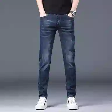 羽浅 潮牌轻奢弹力百搭长裤秋冬厚款时尚水洗休闲直筒裤子潮流刺绣修身显瘦牛仔裤 男款