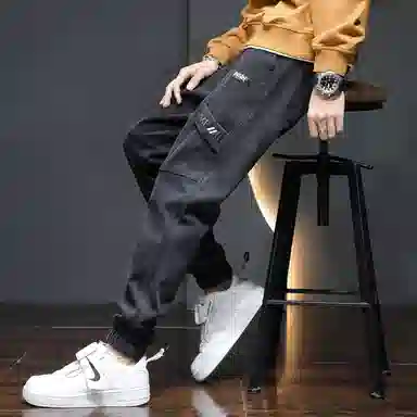 羽浅 哈伦春秋季潮流时尚百搭帅气弹力拼接工装束脚九分休闲裤 男款