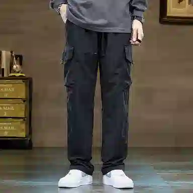 羽浅 纯色宽松直筒户外登山简约百搭多口袋工装拖地运动休闲裤 男款