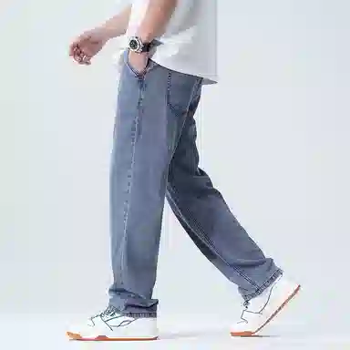 羽浅 高档莱赛尔天丝凉感舒适百搭长裤时尚休闲怀旧弹力裤子潮流宽松阔腿牛仔裤 男款