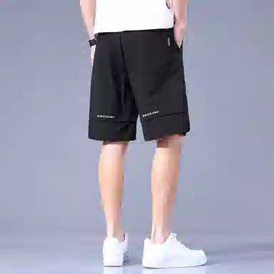羽浅 薄款透气冰丝五分裤时尚运动中裤潮牌贴标宽松百搭休闲短裤 男款